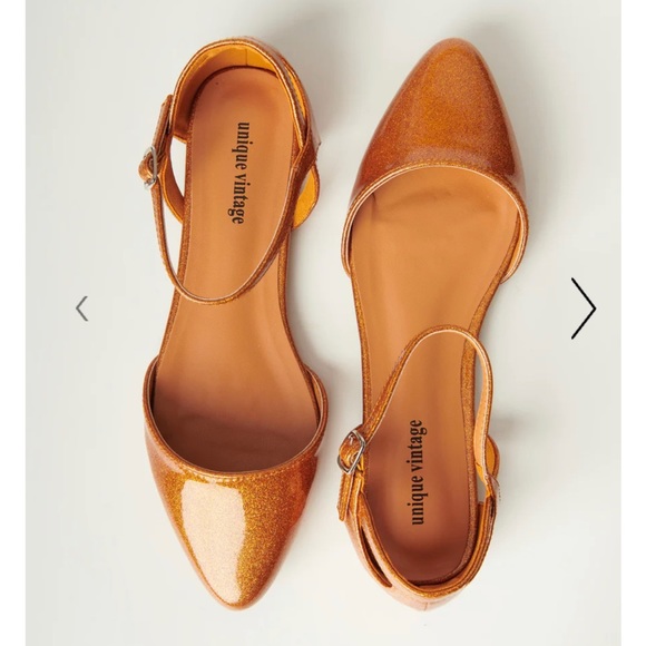 Unique Vintage Shoes - ModCloth Unique Vintage Orange Glitter Libby Flats — Size 9